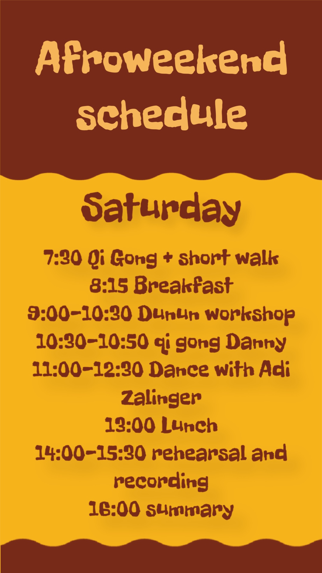 לו״ז AfroWeekend - יום שבת